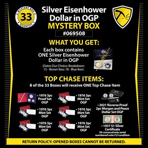 Silver Eisenhower Dollar in OGP Mystery Box #069508 Silver Eisenhower Dollar in OGP Mystery Box #069508