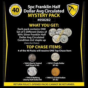 5pc Franklin Half Dollar Avg Circulated Mystery Pack #058282