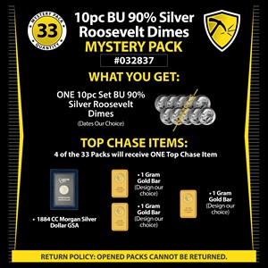 10pc BU 90% Silver Roosevelt Dimes Mystery Pack #032837 10pc BU 90% Silver Roosevelt Dimes Mystery Pack #032837
