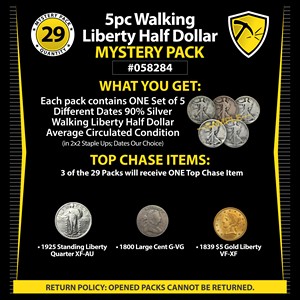 5pc Walking Liberty Half Dollar Mystery Pack #05824 5pc Walking Liberty Half Dollar Mystery Pack #05824