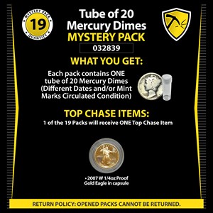 Tube of 20 Mercury Dimes Mystery Pack #032839 Tube of 20 Mercury Dimes Mystery Pack #032839