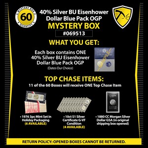 40% Silver BU Eisenhower Dollar Blue Pack OGP Mystery Box #069513 40% Silver BU Eisenhower Dollar Blue Pack OGP Mystery Box #069513