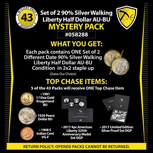 Set of 2 90% Silver Walking Liberty Half Dollar AU-BU Mystery Pack #058288