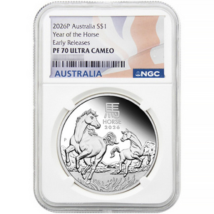2026 P Australia Silver Year of the Horse 1oz Coin PF70 UC ER NGC Flag Label