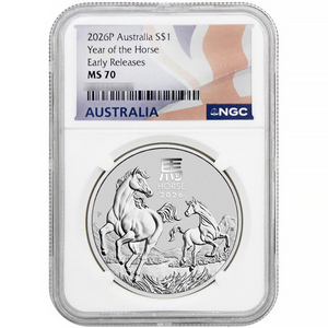 2026 P Australia Silver Year of the Horse 1oz Coin MS70 ER NGC Flag Label