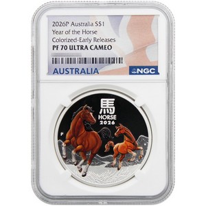 2026 P Australia Silver Year of the Horse 1oz Colorized Coin PF70 UC ER NGC Flag Label 2026 P Australia Silver Year of the Horse 1oz Colorized Coin PF70 UC ER NGC Flag Label