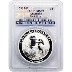 2013-P Australia Kookaburra Silver 1oz MS69 First Strike PCGS Flag Label 2013-P Australia Kookaburra Silver 1oz MS69 First Strike PCGS Flag Label