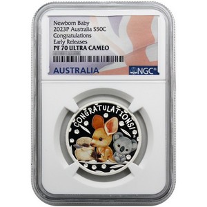 2023 P Australia Silver Congratulations Newbo Baby Half Ounce Colorized PF70 ER NGC Flag Label