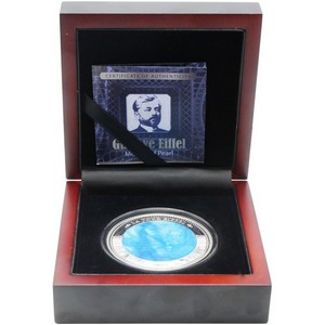 2023 Cook Islands Silver Gustave Eiffel 5oz Mother of Pearl Inlay Proof Coin in OGP