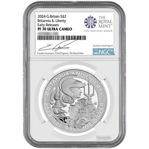 2024 Silver Britannia & Liberty PF70 UC ER NGC Gordon Summers Signed 2024 Silver Britannia & Liberty PF70 UC ER NGC Gordon Summers Signed