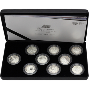 1987 - 2012 The Royal Mint Silver Britannia Portrait 1/2oz 9 Coin 25th Anniversary Set OGP
