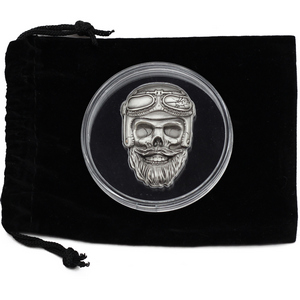 2024 Ghana Antiqued Silver Biker Skull 1oz Coin 2024 Ghana Antiqued Silver Biker Skull 1oz Coin