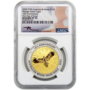 2024 P125 Australia Gold & Platinum Wedge Tailed Eagle 1.5oz  Coin Rev PF70 FDI NGC Flag Label John Mercanti Signed