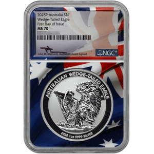 2025 P Australia Wedge-Tailed Eagle Silver 1oz Coin MS70 FDI NGC Flag Core Mercanti Signed 2025 P Australia Wedge-Tailed Eagle Silver 1oz Coin MS70 FDI NGC Flag Core Mercanti Signed