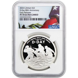 2024 Great Britain D-Day 80th Anniv 1oz Silver Coin PF70 UC ER NGC Olive Branch/Flag Label