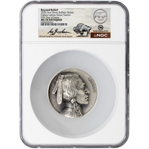 2026 Silver 5oz Buffalo Nickel Coming to Life Beyond Relief Antiqued Coin MS70 NGC  FDI Michael Gaudioso Signed Label