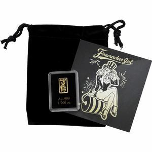 2026 $20 Proof Liberia 1/200th oz Gold Fourth of July Firecracker Girl Ingot in Velvet Pouch