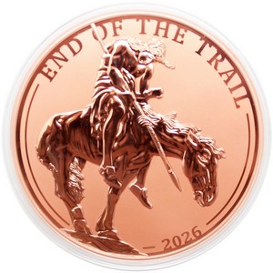 2026 $10 Liberia Kilo Copper High Relief End of Trail BU Coin in Velvet Pouch