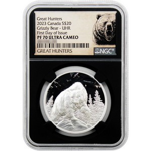 2023 Canada Silver Great Hunters "Grizzly Bear" 1oz UHR PF70 UC FDI NGC