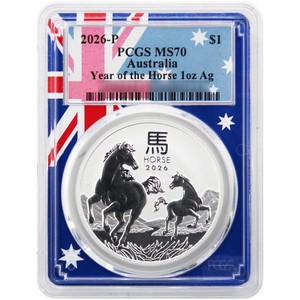 2026 P Australia Silver Year of the Horse 1oz Coin MS70 PCGS Flag Picture Frame