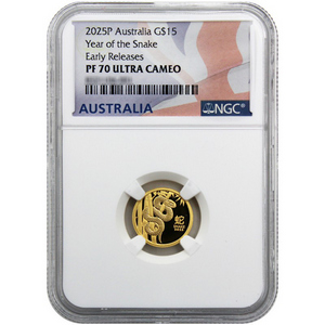 2025 P Australia Gold Year of the Snake Lunar Series III 1/10oz Coin PF70 UC ER NGC Flag Label 2025 P Australia Gold Year of the Snake Lunar Series III 1/10oz Coin PF70 UC ER NGC Flag Label