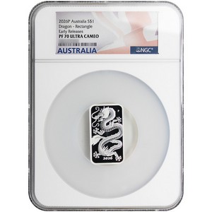 2026 P $1 Proof Australia 1oz Silver Dragon Bar NGC PF70 UC ER Australia Flag Label