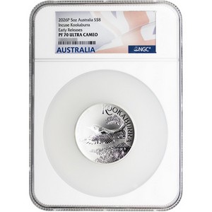2026 P $8 Proof Australia 5oz Incuse Silver High Relief Kookaburra NGC PF70 UC ER Australia Flag Label 2026 P $8 Proof Australia 5oz Incuse Silver High Relief Kookaburra NGC PF70 UC ER Australia Flag Label