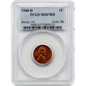 1940 D Lincoln Cent MS67 RD PCGS
