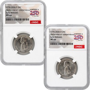 2026 P&D Semiquincentennial Quarter Declaration of Independence Set NGC MS66 ER America 250 Label 2026 P&D Semiquincentennial Quarter Declaration of Independence Set NGC MS66 ER America 250 Label