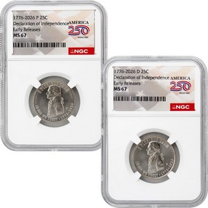 2026 P&D Semiquincentennial Quarter Declaration of Independence Set NGC MS67 ER America 250 Label 2026 P&D Semiquincentennial Quarter Declaration of Independence Set NGC MS67 ER America 250 Label