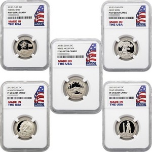 2013 S 5pc Clad Proof America The Beautiful Quarter Set PF69 NGC Made in the USA Label