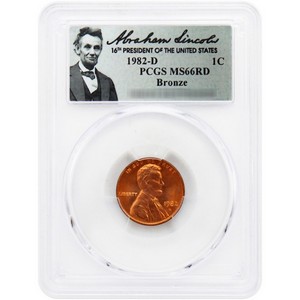 1982 D Lincoln Cent MS66 RD PCGS Portrait Label