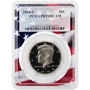 2004 S Clad Kennedy Half Dollar PR70 DCAM PCGS Flag Frame 2004 S Clad Kennedy Half Dollar PR70 DCAM PCGS Flag Frame