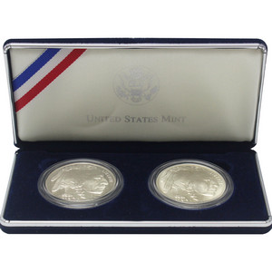 2001 P & D American Buffalo Silver Dollar PF and BU Coins 2pc Set in OGP