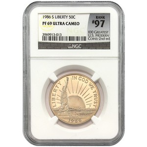 1986 S Statue Of Liberty Half Dollar PF69 UC NGC Rank #97 100 Greatest US Modern Coins 2nd Edition Label 1986 S Statue Of Liberty Half Dollar PF69 UC NGC Rank #97 100 Greatest US Modern Coins 2nd Edition Label