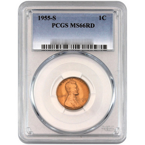 1955 S Lincoln Wheat Cent MS66 RD PCGS Blue Label 1955 S Lincoln Wheat Cent MS66 RD PCGS Blue Label