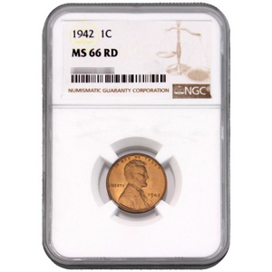 1942 Lincoln Cent Wheat Reverse MS66 RD NGC Brown Label