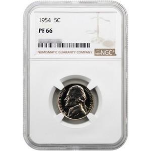 1954 Jefferson Nickel PF66 NGC Brown Label