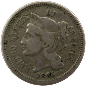 1865 Three Cent Nickel Very Good- Very Fine Condition 1865 Three Cent Nickel Very Good- Very Fine Condition