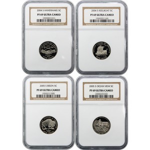 2004-2005 Proof Jefferson Nickel  PF69 Ultra Cameo NGC (4 Coins Total)