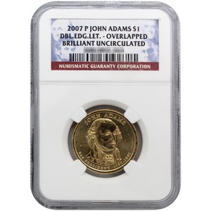 2007-P John Adams Presidential Dollar Error BU NGC  Overlapped Error