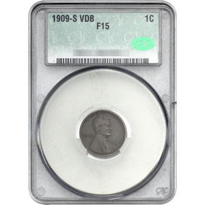 1909 S VDB Lincoln Wheat Cent F15 CAC Green Label