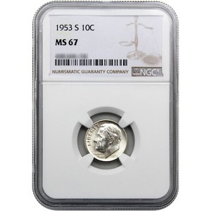 1953 S Silver Roosevelt Dime MS67 NGC Brown Label 1953 S Silver Roosevelt Dime MS67 NGC Brown Label