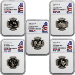 2004 S Clad State Quarter 5pc Set PF70 UC NGC Made in the USA Label