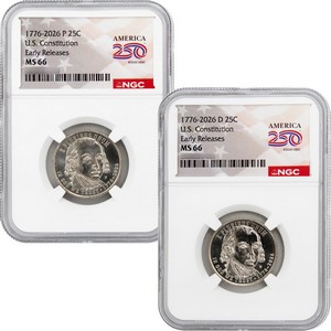 2026 P&D Semiquincentennial Quarter U.S. Constitution Set NGC MS66 ER America 250 Label