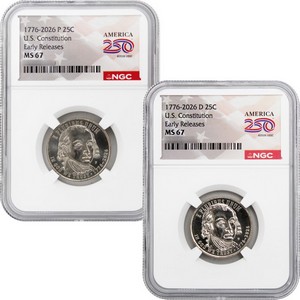 2026 P&D Semiquincentennial Quarter U.S. Constitution Set NGC MS67 ER America 250 Label 2026 P&D Semiquincentennial Quarter U.S. Constitution Set NGC MS67 ER America 250 Label