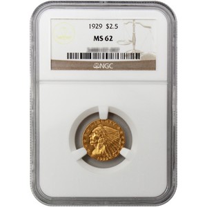 1929 $2.5 Gold Indian MS62 NGC Brown Label 1929 $2.5 Gold Indian MS62 NGC Brown Label