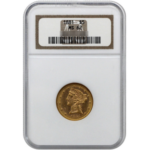1881 $5 Gold Liberty MS62 NGC Brown Label