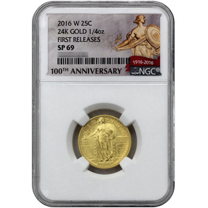 2016 W Gold Standing Liberty Quarter SP69 FR NGC 100th Anniversary Label 2016 W Gold Standing Liberty Quarter SP69 FR NGC 100th Anniversary Label