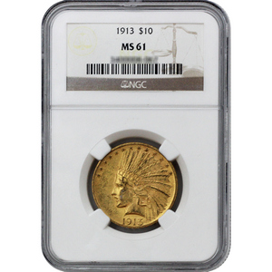 1913 $10 Gold Indian MS61 NGC Brown Label